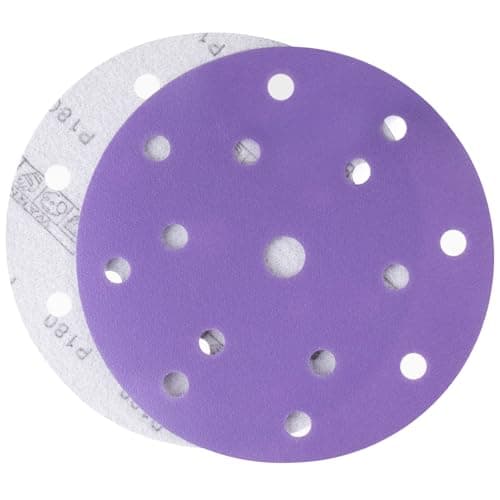 Image of 50PCS Purple Film Sandpaper Discs, 6 Inch 15 Hole 150mm Sanding Discs, 80 Grit Ceramic Abrasives Hook & Loop Wet Dry Film Discs for Car Paint Wood Metal Grinding and Polishing