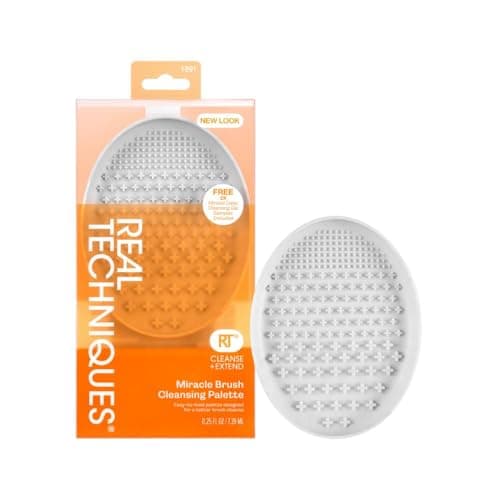 Image of Real Techniques Miracle Brush Cleansing Palette with Silicone Ridges & Collapsible Grip, Deep Clean Makeup Brushes Fast, Includes 2 Cleansing Gel Samples, Vegan, Cruelty-Free, Easy to Use