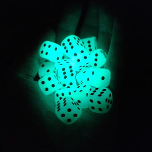 Image of SmartDealsPro 10-Pack D6 Six Sided Glow In the Dark Dice Die for DND, MTG, RPG, Tenzi, Farkle, Yahtzee, Bunco, Teaching Math, Table Board Game (14mm)