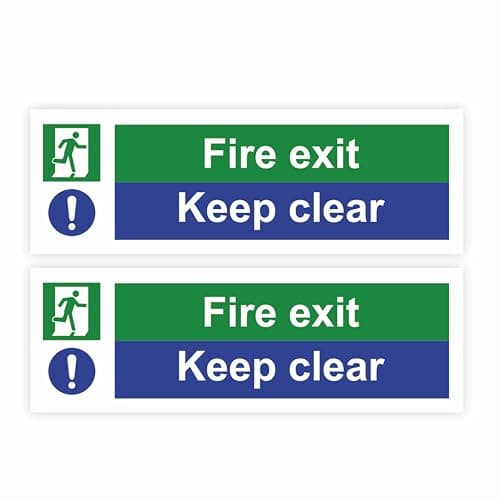 Image of Conjured Fire Exit Keep Clear Sign Self-Adhesive (2 Pack) / Vinyl Decal Stickers with Strong But Removeable Adhesive