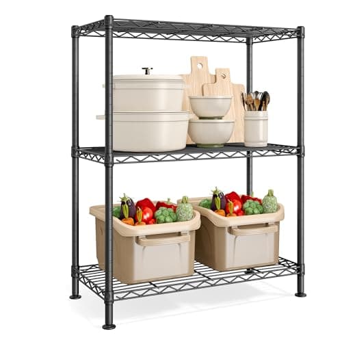 Image of SONGMICS Storage Shelf, Metal Garage Shelving Unit, Adjustable Shelves, for Garage, Bedroom, Living Room, Kitchen, Pantry, 3 Tier, 30 x 60 x 77 cm, Ink Black LGR163BH01