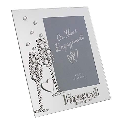 Image of "Engaged" 6x4" Mirrored Glass Photo Frame with Champagne Flutes Motif