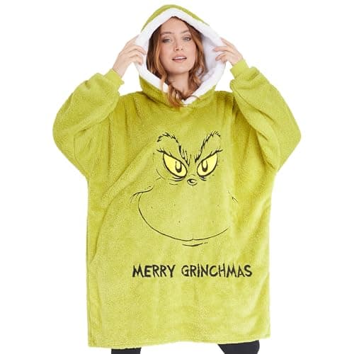 Image of The Grinch Womens Oversized Fleece Hoodie, Cosy Loungewear - Gifts for Women Green