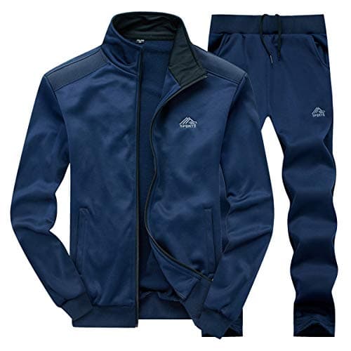 Image of LBL Men's Casual Warm Tracksuit Set Long Sleeve Full-Zip Athletic Jogging Sweat Suits Blue M
