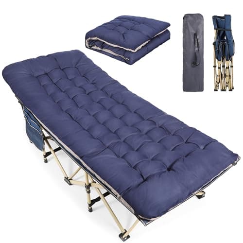 Image of REDCAMP Folding Camping Beds for adults, Heavy Duty Sturdy Camp Bed with Thick Mattress, Stronge Thicker Tubes Sleeping Cot Outdoor Travel Office with Thicker Pad,Blue Bed+Blue Mattress