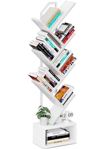 Image of Coleshome Tree Bookshelf, 6-Tier Floor Standing Bookcase, Bookcases suitable for bedrooms and living rooms, Wooden bookshelves suitable for bedrooms and living rooms, White