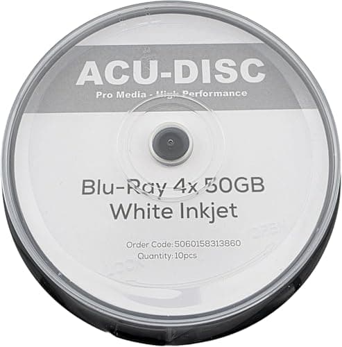 Image of ACU-DISC Pro-Series BD-R 50GB 4x HTL Dual Layer DL BDR Full Face White Inkjet Printable Recordable Blank Data Blu-Ray Discs Cake Box/Spindle 18216 - 50 Pack