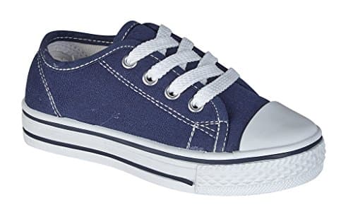 Image of Style Spot (Navy, 5 UK Girls Boys Kids Low Top Iconic Classics Canvas Sneakers White Toe Cap Lace Up Slip on Fashion Trainers Go Shoes Casual Pumps