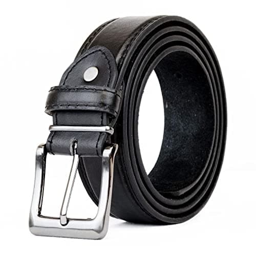 Image of MEN'S STYLISH PLAIN LEATHER TROUSER BELT: Made by FOREST BELT Co : BLACK : BROWN : UP TO 56" WAIST (X-LARGE 40" - 44", BLACK)