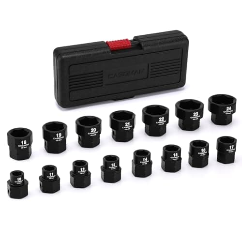 Image of CASOMAN 15-Piece 1/2-Inch Drive Metric Stubby Low Profile Impact Socket Set, 10mm-24mm, No Skips Sizes, 6 Point, Cr-Mo, Shorter Socket for Tight Areas