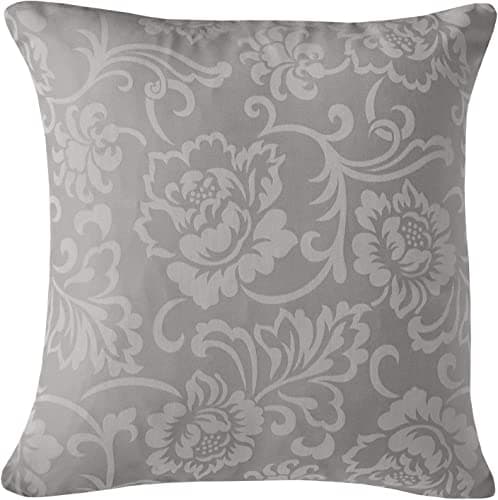 Image of Roseley Cotton Rich Jacquard Cushion Covers 45 x 45cm Floral Prints Zipped Machine Washable Strong & Smooth [Silver 216]