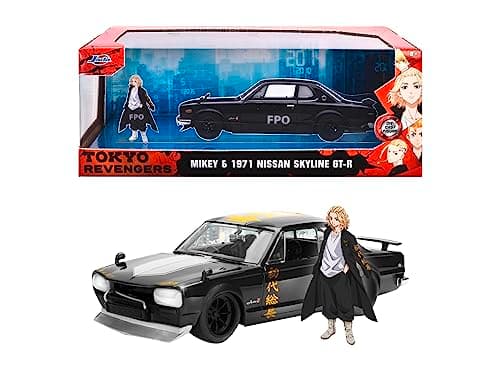 Image of JADA Tokyo Revengers 1971 Nissan Skyline GTR 1:24 Die-Cast Vehicle with Mikey figure. Toys for Kids and Adults