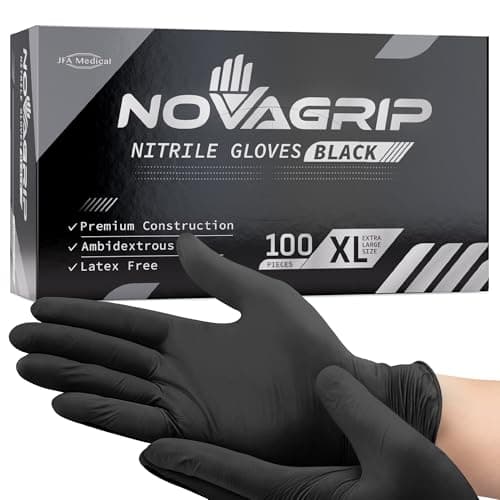 Image of Novagrip JFA Medical Mechanic, Disposable Powder Free Latex Free Black Nitrile Gloves - Box of 100 (Extra Large)
