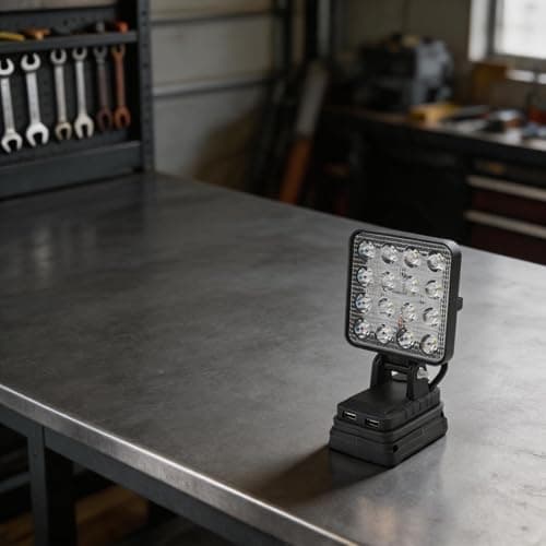 Image of Rackumic Work Light 4 Inch 16 LED Li Ion Battery Powered Portable ABS Spotlight with USB Charging Port for Job Site Study Field Lighting in Black Battery Not Included