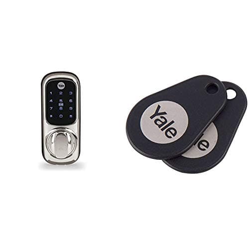 Image of Yale Smart Living YD-01-CON-NOMOD-CH Keyless Connected Ready Smart Door Lock, Touch Keypad, Compatible with Alexa, Chrome & P-YD-01-CON-RFIDT-BL Smart Door Lock Key Tags, Black, Pack of 2