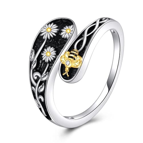 Image of YFN Daisy Ring Sterling Silver Adjustable Spoon Rings Jewellery Gifts for Women (daisy, 7)