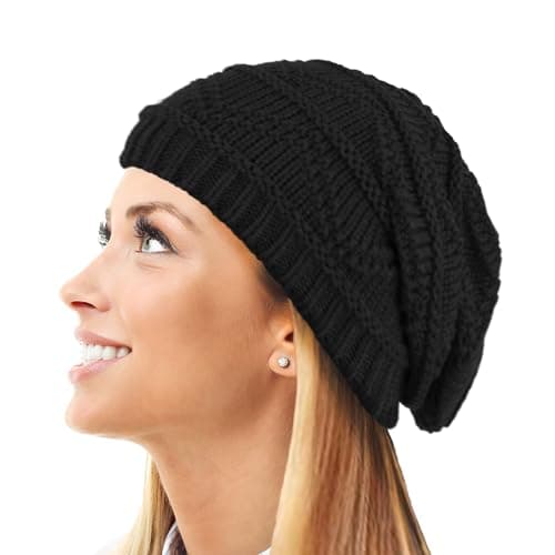 Image of TOSKATOK Ladies Knit Slouch Winter Hat/Beanie -Black-A