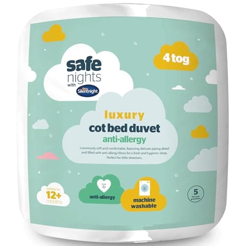 Image of Silentnight Safe Nights Luxury Cot Bed Duvet 4 Tog - Anti Allergy Soft Breathable Snug Warm Nursery Junior Quilt for Children, Kids, Toddlers - Hypoallergenic and Machine Washable - 150x120cm