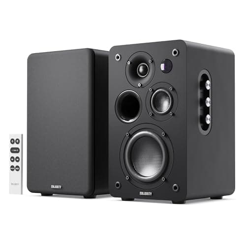 Image of MAJORITY D100X Active (Black) Bookshelf Speakers | 2.0 Stereo System | 5.3 Bluetooth, USB Playback & Charging | AUX, HDMI ARC, Optical, Phono | TV, PC, Turntable & Gaming Speakers