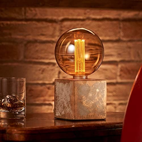 Image of Auraglow Mysa Modern Contemporary Bronzed Effect Stone Cement Cube Bedside Desk Table Lamp/Light - with G125 LED Bulb