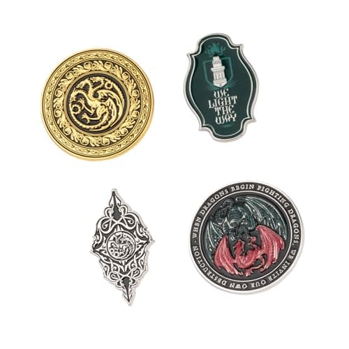 Image of Grupo Erik Set of 4 Enamel Pins - House of The Dragon Game of Thrones Gifts | Cute Pin Badges, Bag Pins | House of Dragon Gifts under 15 Pounds, Game of Thrones Merchandise