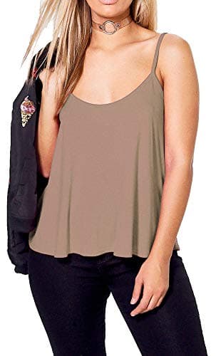 Image of Plain Strappy Cami Vest Top Swing and Flowy Women's Sleeveless Loose Fit Camisole Tank Top Scoop Neck Mocha-20-22