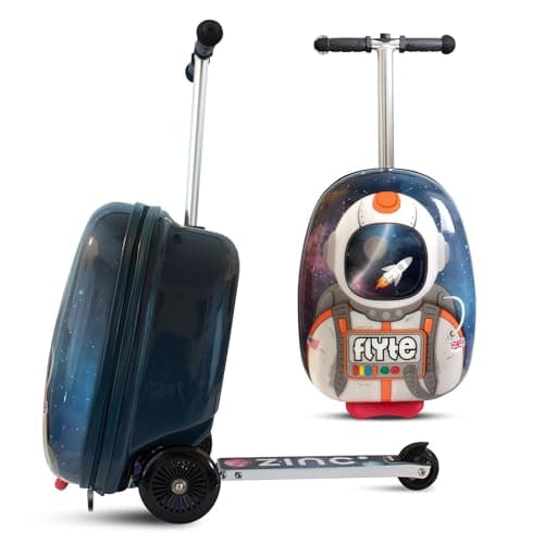 Image of Flyte Scooter Suitcase Sammie The Spaceman - 2-in-1, 18 Inch Ride on Children's Luggage, 25 Litre Capacity Kids Suitcases on Wheels for Boys and Girls Aged 4+, Foldable Waterproof Kids Suitcase