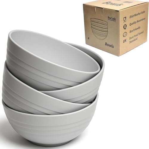 Image of NowCooks Unbreakable Plastic Cereal Bowls – Set of 4 | EU Food Safe Certified, BPA-Free, Lightweight, Microwave & Dishwasher Safe | Ideal for Salad, Noodles, Snacks, Parties (Grey, Single)