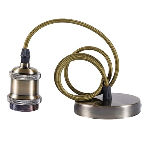 Image of Sevenpers Ceiling Pendant Light Fitting, E27 Bronze Vintage Style Ceiling Rose Rustic Light Fitting Lamp Holder Kit with Ground Wire and 90cm Braided Cable