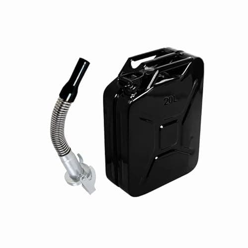 Image of ASC - 20L Black Jerry Can with Flexi Spout Made of Metal - for Fuel, Petrol, Diesel - Heavy Duty Metal with Tripple Handle and Locking Seal - 20 Litre