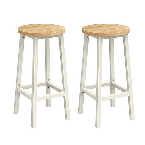 Image of VASAGLE Bar Stool, Set of 2, Kitchen Chair, High Seat, Metal Frame, Easy Assembly, with Footrest, for Kitchen, Living Room, Dining Room, Classic Beige and White Oak LBC032W09