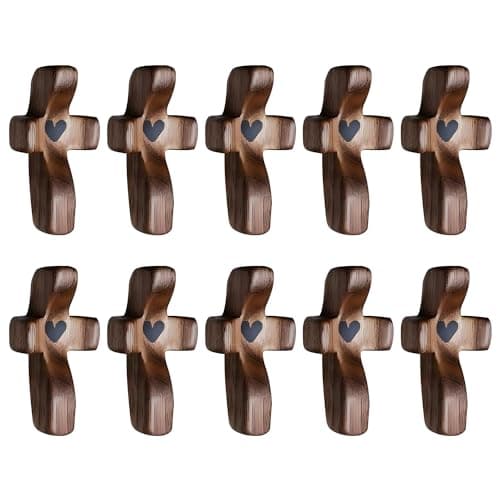 Image of wellhouse Encouragement Gift Wooden Cross Fingertip Stress Relief Gifts Pocket Small Cross Religious Gift Handheld Wooden Cross My Heart(Walnut 10pcs)