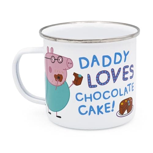 Image of Robert Frederick Peppa Pig Enamel Mug - Daddy Loves Chocolate Cake Design, White