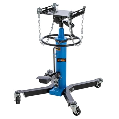 Image of KATSU Tools Hydraulic Transmission Jack - 0.5 Ton Capacity, Telescoping Lift Up to 175cm, Swivel Wheels, Foot Pedal & Adjustable Saddle, for Car Garage Workshop Lift Hoist