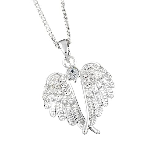 Image of equilibrium Silver Plated Crystal Guardian Angel Wings Necklace, Sterling Silver, Silver