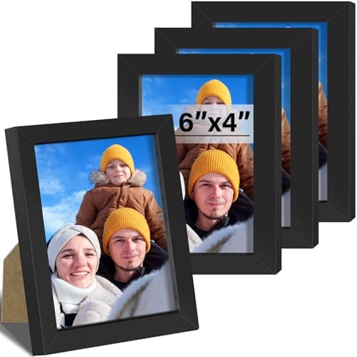 Image of XHDA 4 Pack 6x4 inch Black Photo Frame with Mount, 15x10 cm Picture Frame for Tabletop and Wall Display