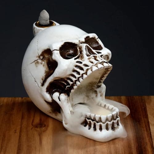 Image of Puckator Skull with Open Mouth Backflow Incense Burner - Home Zen Meditation Decor Accessories - Incense Waterfall Cone Burner - Spiritual Feng Shui Gothic Goth Relaxation Gifts Gift - Desk Ornaments
