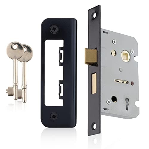 Image of XFORT Matt Black 65mm Mortice Sashlock, Mortice Door Lock with Key, Latch Mechanism & Key Operated Deadbolt, Internal Wooden Door Security for Home and Workplace.