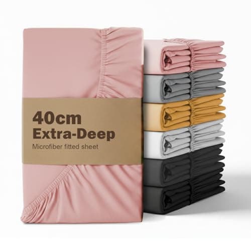 Image of REHAN & CO King Size Fitted Sheets Blush PInk Extra Deep Pocket 16 Inch (40 Cm) Super Soft 100% Brushed Microfiber Kingsize Fitted Bed Sheets (152x200cm)