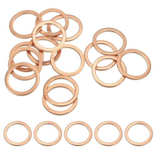 Image of PATIKIL M14 Copper Washer Sealing Ring, 15 Pieces 14mm ID 18mm OD 1.5mm Thickness Metric Flat Sealing Gasket Crush Washer for Screws Bolt Sump Plugs Oil Drain