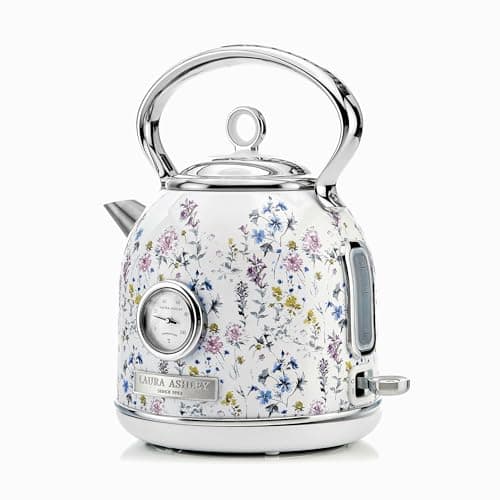 Image of Laura Ashley Wild Meadow 1.7 Litre Stainless Steel Electric Kettle - 3KW Kettles Electric Fast Boil Quiet - Pyramid, Retro Kettle Cordless with 360 Degree Base, Overheating & Boil Dry Protection