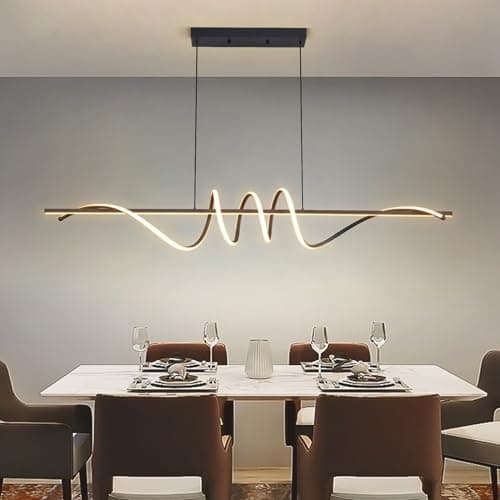 Image of Mikeru 150CM Modern LED Pendant Light, Dining Chandeliers with Remote Control for 10%-100% Brightness and 3000/4500/6000K Dimmable, 1.5M Height Adjustable Hanging Lights for Bars Cafes Restaurants