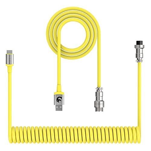 Image of XINMENG X MAMBASNAKE C01 Coiled Keyboard Cable, Type-C to USB-A HyperSpeed Line with 8KHz Return Rate for Gaming Keyboard, TPU Extendable Custom USB-C Cable with Metal Aviation for PC/Phone-Yellow
