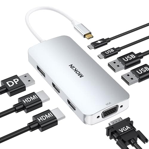 Image of USB C Docking Station Dual Monitor 2 HDMI, 8 in 1 Laptop Dock with Dual HDMI, DisplayPort, VGA, PD, 3 USB Ports, USB C Hub Multiport Adapter for Dell, HP, Lenovo Thinkpad,Surface(Silver)
