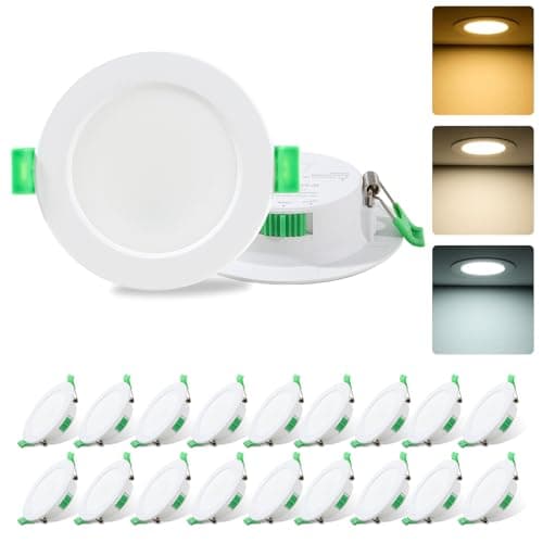 Image of Rravdst LED Downlights for Ceiling, 7W LED Downlights Ceiling Ultra Slim Cut Φ75-85MM, 3000K/4000K/6500K Adjustable IP44 Spot Light for Kitchen, Bathroom, Living Room, 20 Pack