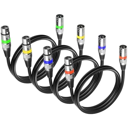 Image of wecan 4 Packs 3 Pin Dmx Cable Dmx Lighting Cable, Dmx Cables 1.2m 4ft Female to Male XLR Cable, Dmx Leads XLR Cables Short XLR Wire for Stage Lights or DJ Mixer Dmx Wire Signal Connection