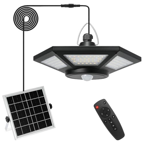 Image of LN COZY CORNER Solar Pendant Light Outdoor Indoor, Solar Shed Light, 2000LM Bright Solar Powered Light, 3 Lighting Modes, IP65 Waterproof for Garage Gazebo Workshop