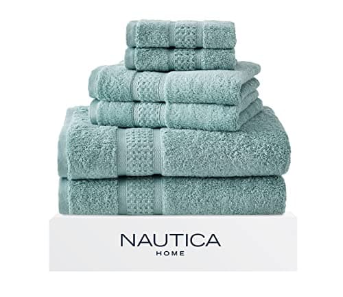 Image of Nautica - Bath Towels, Fade Resistant Bathroom Essentials, Highlight Absorbent, Oeko-Tex Certified (Oceane Turquoise, 6-Piece)