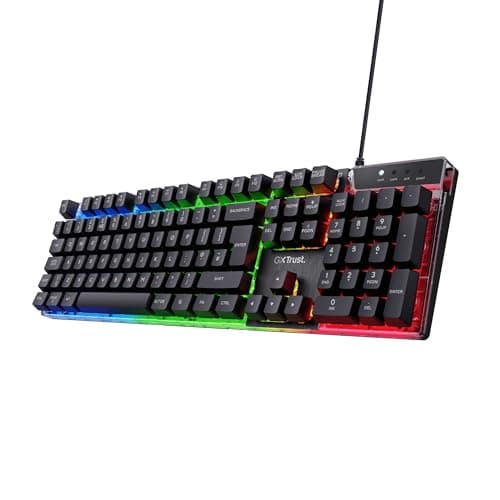 Image of Trust Gaming GXT 835 Azor Gaming Keyboard with QWERTY UK Layout, LED Lighting, Game Mode, 12 Multimedia Keys, Anti-ghosting, Membrane Wired USB Keyboard for PC, Computer, Laptop - Black