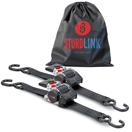 Image of Automatic Ratchet Tie Down Straps 3m 50mm with Strap Winder and S Hooks LC 750daN / 1500daN in U. Ideal For Trailer Attachment for Bike Motorcycle Quad | EN12195-2 Sturdlink
